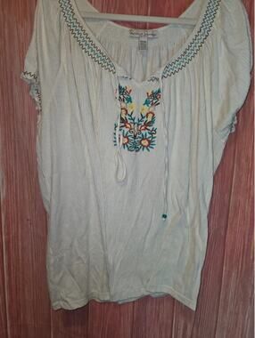 French Laundry Woman Cream Floral Embroidered Peasant Top 22/24 Plus